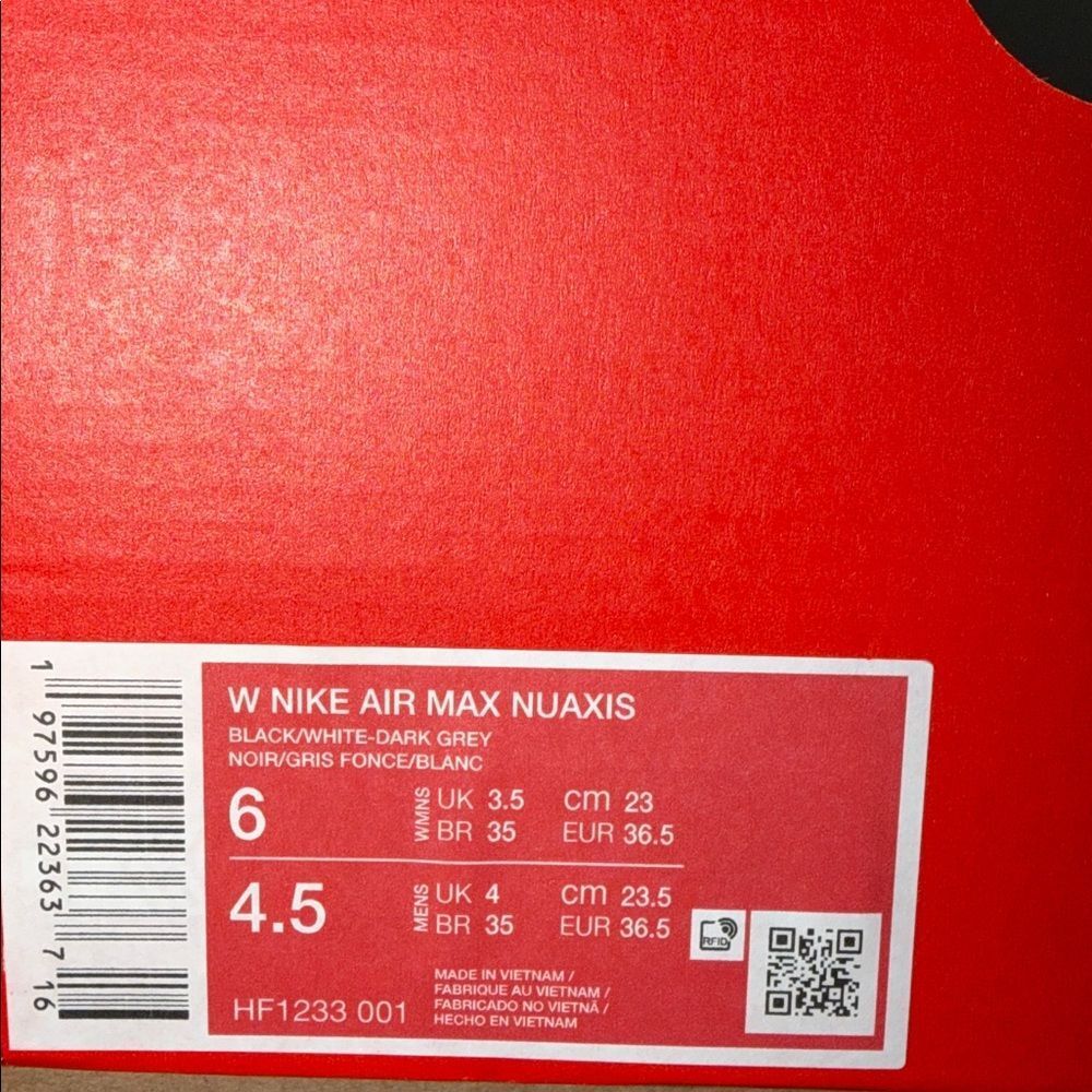Nike Air Max Nuaxis Black White HF1233-001 Women’s Size 6 - Picture 6 of 6